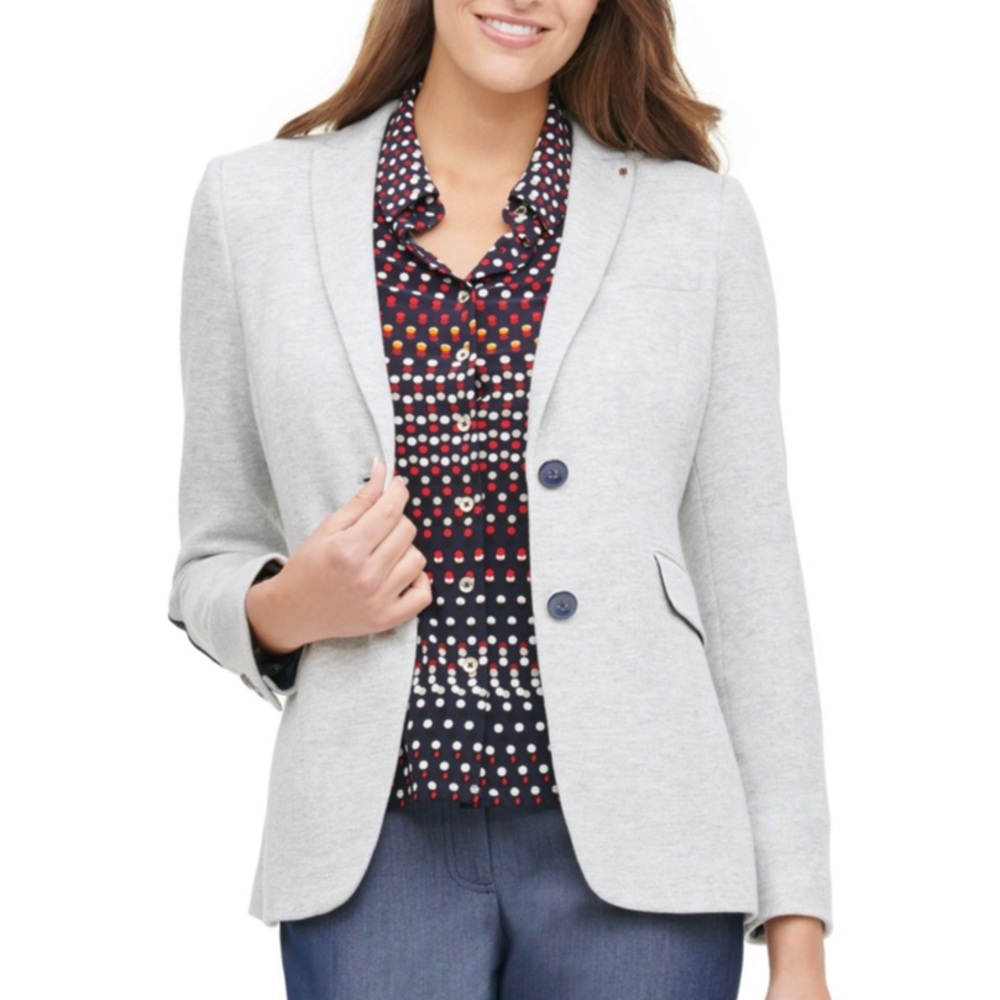 Tommy Hilfiger Pinstripe Navy Elbow Patch Blazer